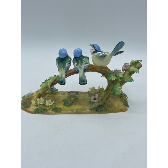 Vintage Crown Staffordshire 3 Bluebirds on Log Bone China Figurine by J.T. Jones - Picture 2 of 12